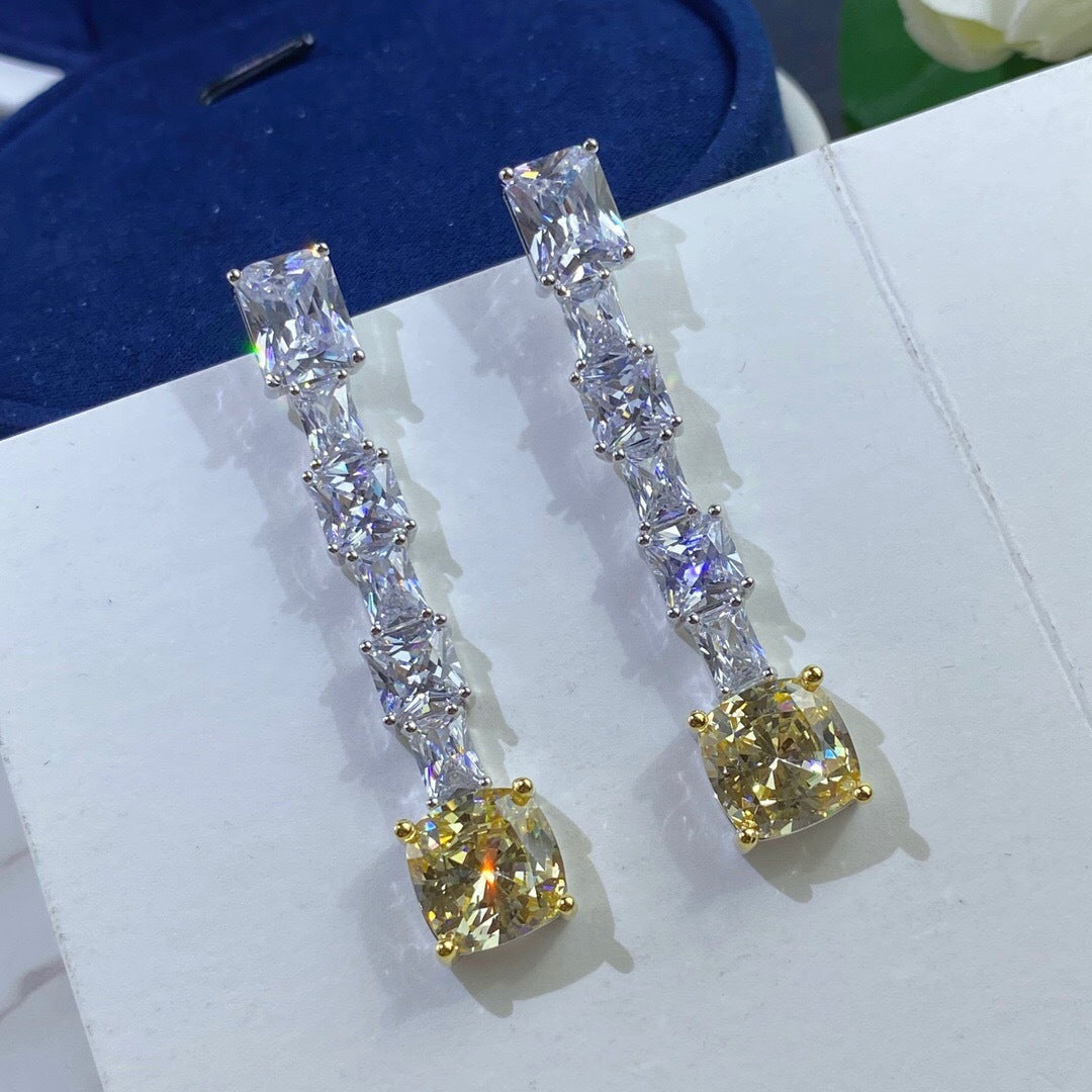 Radiant Trapezoidal Yellow Diamond Earrings For Women