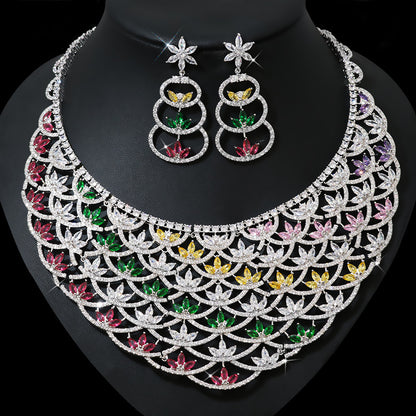 Women's Fashion Zircon Necklace Earrings Set