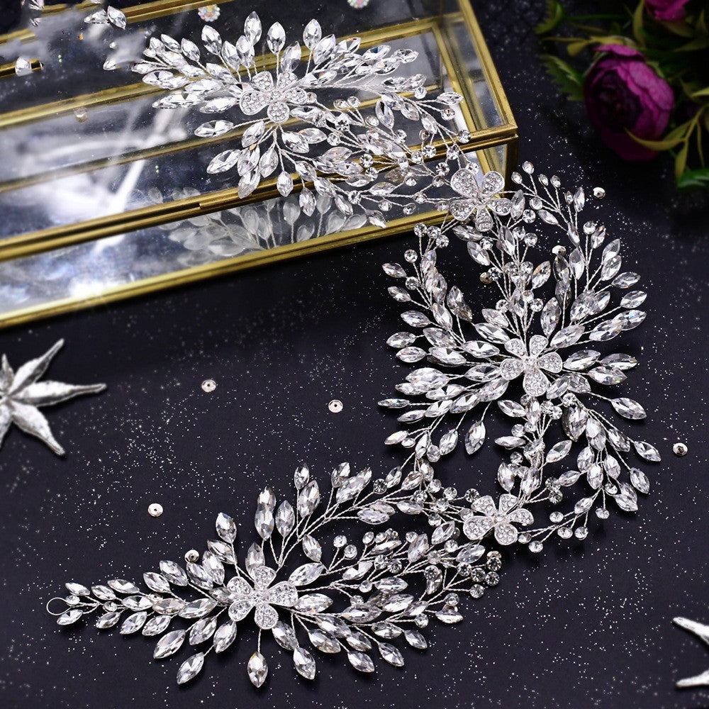 Tocado de novia alargado con flores de aleación de diamantes de imitación, accesorios de boda