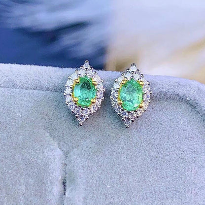 Natural Emerald S925 Silver Female Earrings