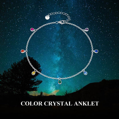 Anklets for Women Sterling Silver Multi Color Oval Rainbow Anklet Bracelets Fashion Jewelry Gifts for Women Teen Girls Friend Birthday