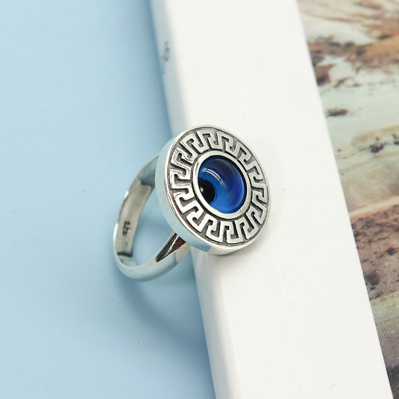 Female Minority Design Sterling Silver Blue Eye Ring