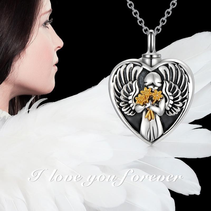 Collar conmemorativo con forma de ángel de cremación en plata de ley para cenizas de madre e hija