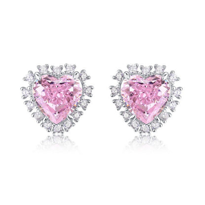 Jewelry High Carbon Diamond Women's 925 Silver Heart-shaped Stud Earrings