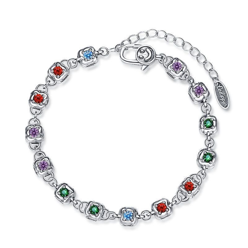 Rainbow Zirconium Dice Bracelet Women S925 Sterling Silver Vintage Fashion Four Sided Diamond