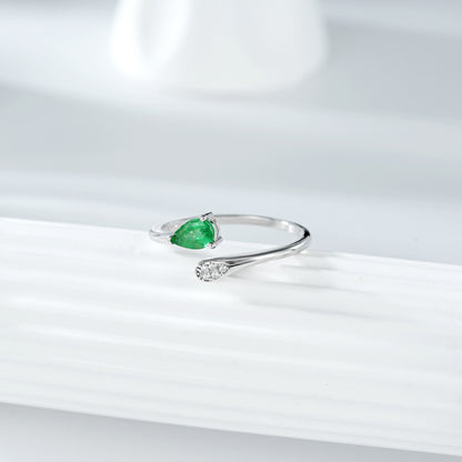 Simple S925 Silver Temperament Emerald Adjustable Ring