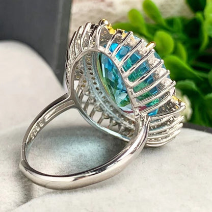 Natural Blue Topaz Ring Body Inlaid S925 Silver Jewelry Design Simple Female Accessories