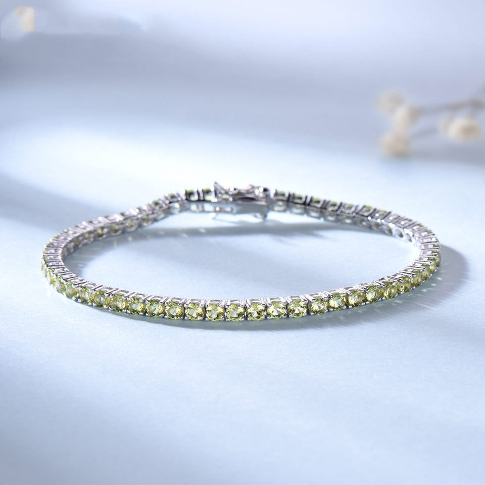 A Row Of Sterling Silver Full Of Diamond Luxury Peridot Bracelet Girls Fashion Simple Bright Silver Bracelet