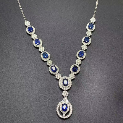 925 Silver Inlaid Natural Sri Lankan Sapphire Necklace