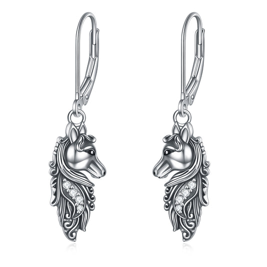 Boucles d'oreilles pendantes à levier en argent sterling avec motif cheval Bijoux Cadeaux