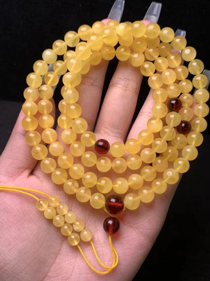 Natural Beeswax 108 Beads Yellow Chicken Grease Wax Necklace