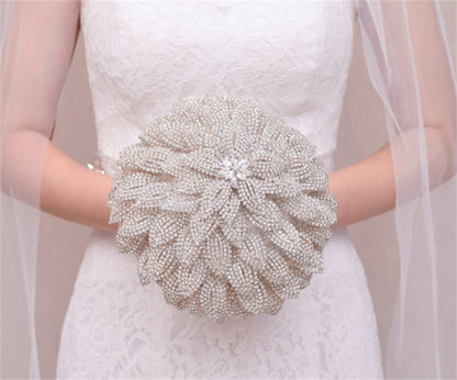 Handmade Rhinestone Gold Handheld Flower Bridal Wedding Bouquet