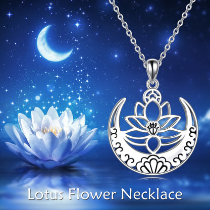 collier de yoga en argent sterling avec symbole fleur de lotus/om, symbole sanskrit, bijoux d'équilibrage