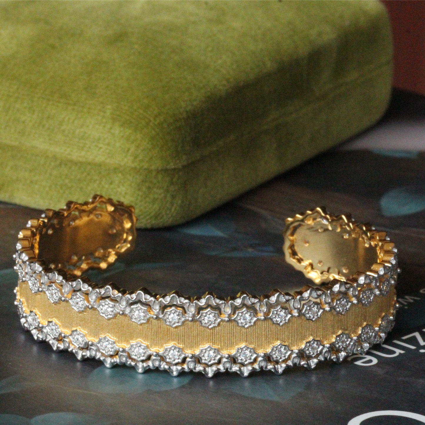 925 Silver Textured Gold Craft Hollow Vintage Bracelet