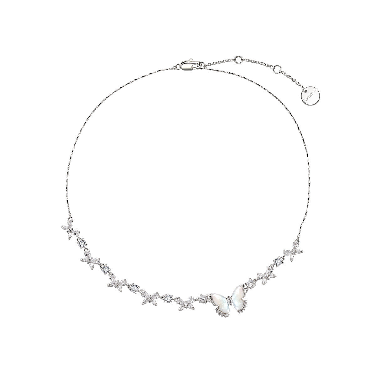 Collier papillon coquillage blanc diamant chaîne clavicule