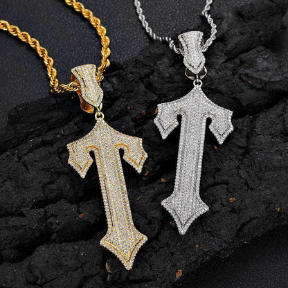 Hip Hop Sword Cross Pendant Necklace Micro Inlaid Zircon