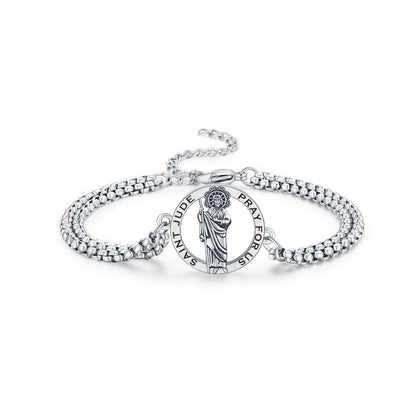 Saint Jude Bracelet with Link Chain in 925 Sterling Silver