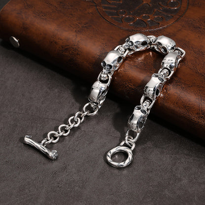 Bracelet tête de mort punk en argent sterling S925