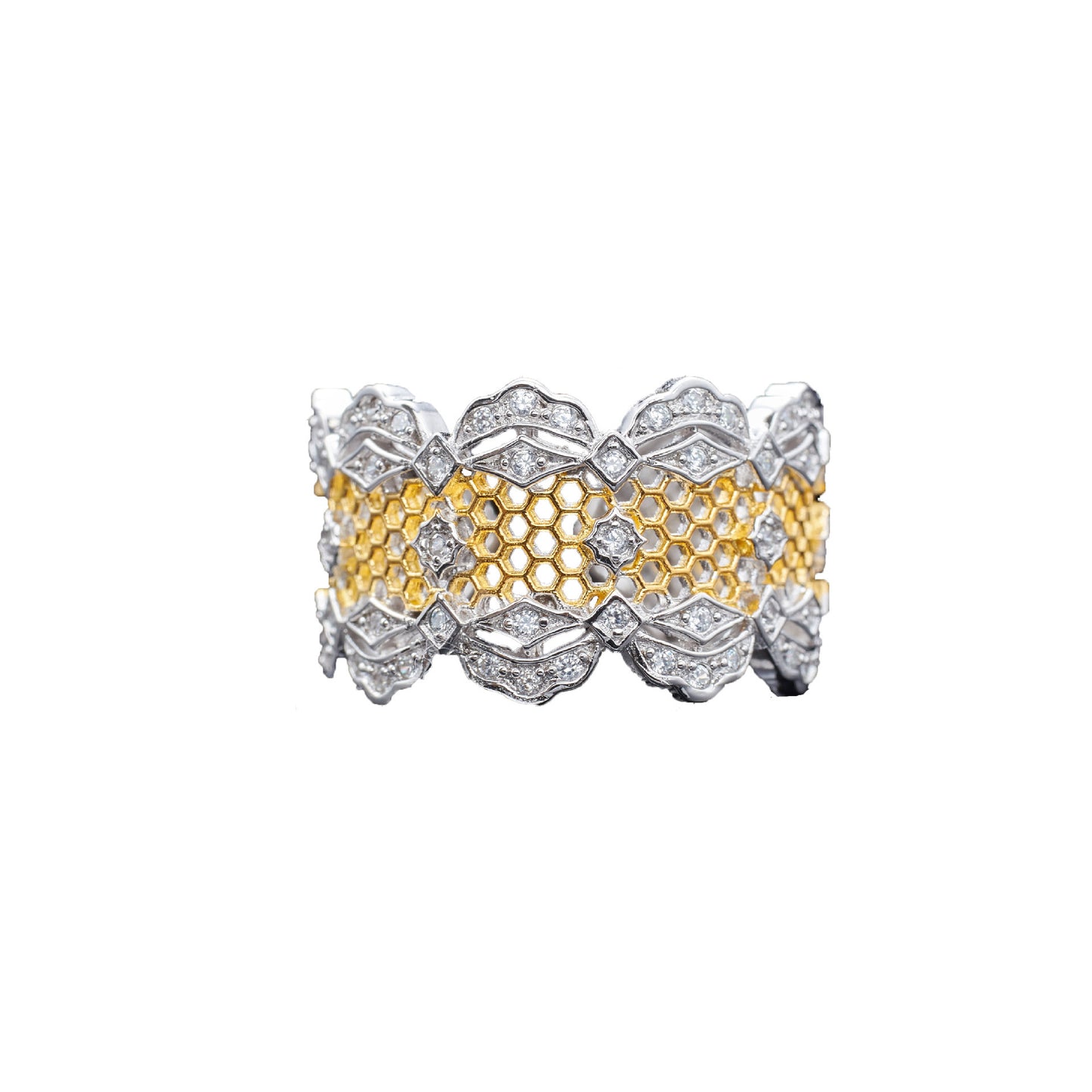 Ins Wind Lace Two-tone Hollow Honeycomb  Ring