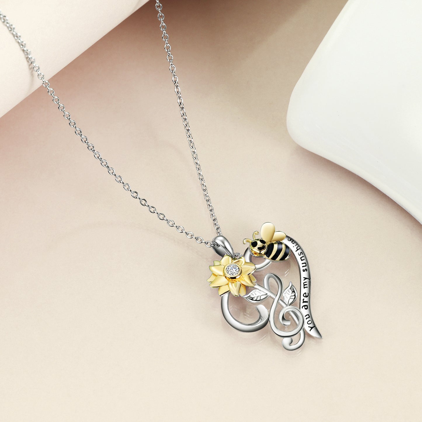 Collier abeille en argent sterling, collier tournesol, pendentif fleur de tournesol, tu es mon soleil, bijoux pour femmes