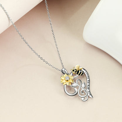 Collar de abeja Collar de girasol de plata esterlina Colgante de flor de girasol You Are My Sunshine Joyería para mujer