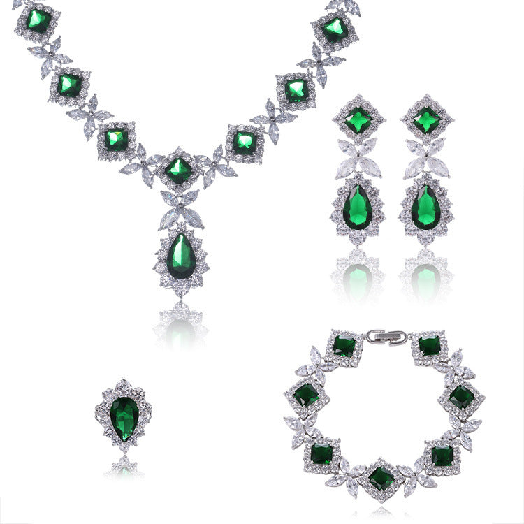 Exaggerated Water Drop Zircon Necklace Earrings Bracelet Ring Four-piece Set