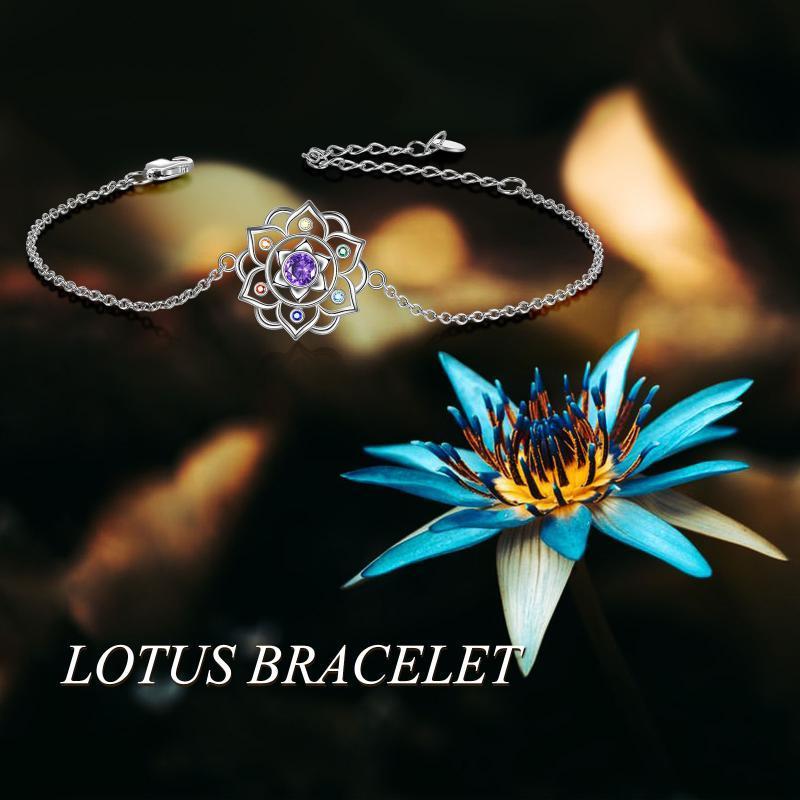 Pulsera con colgante de loto y chakras en plata de ley