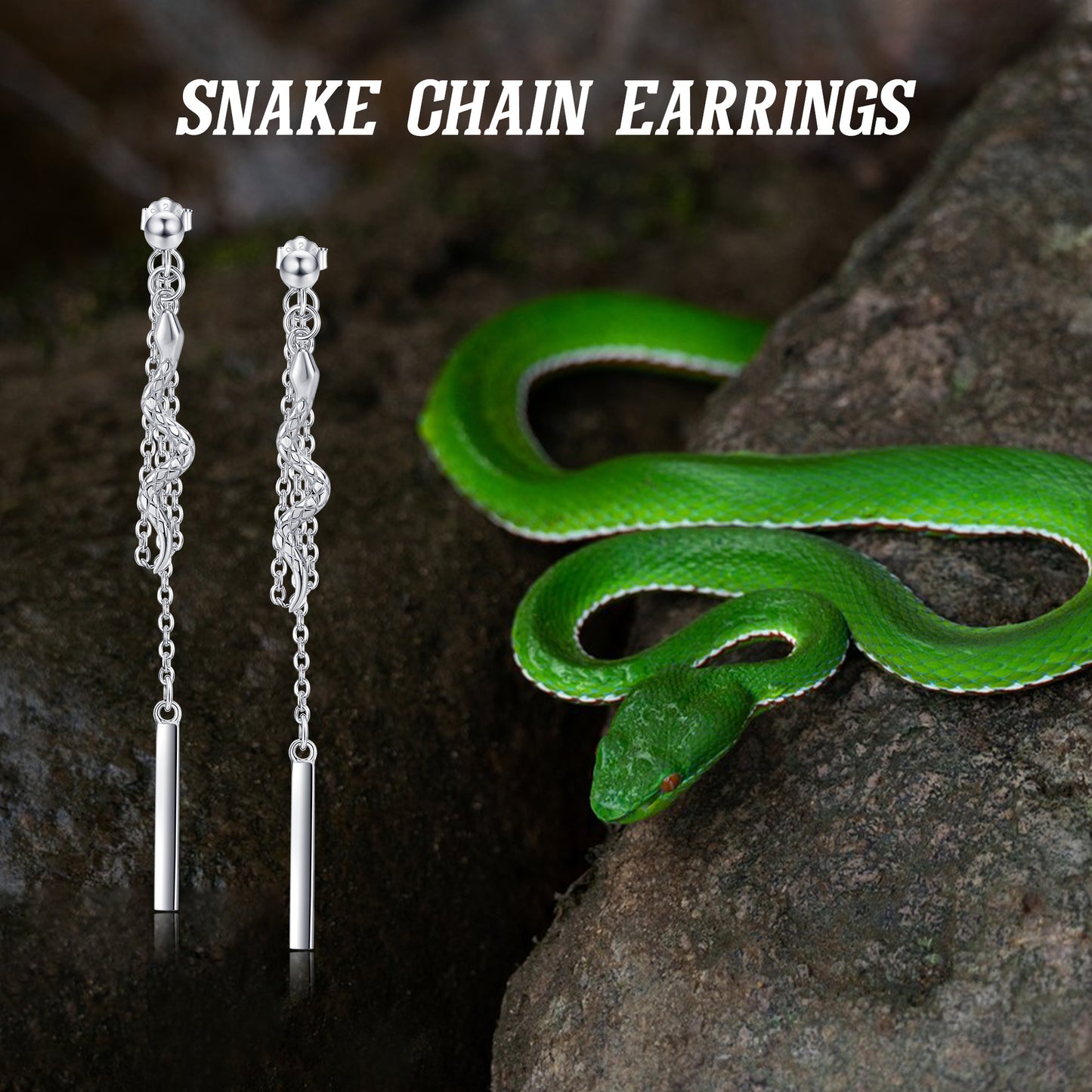 Boucles d'oreilles en chaîne en argent sterling avec pendentif serpent comme cadeaux d'anniversaire pour femmes et filles