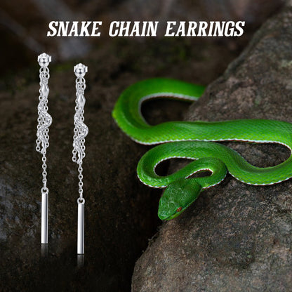 Boucles d'oreilles en chaîne en argent sterling avec pendentif serpent comme cadeaux d'anniversaire pour femmes et filles