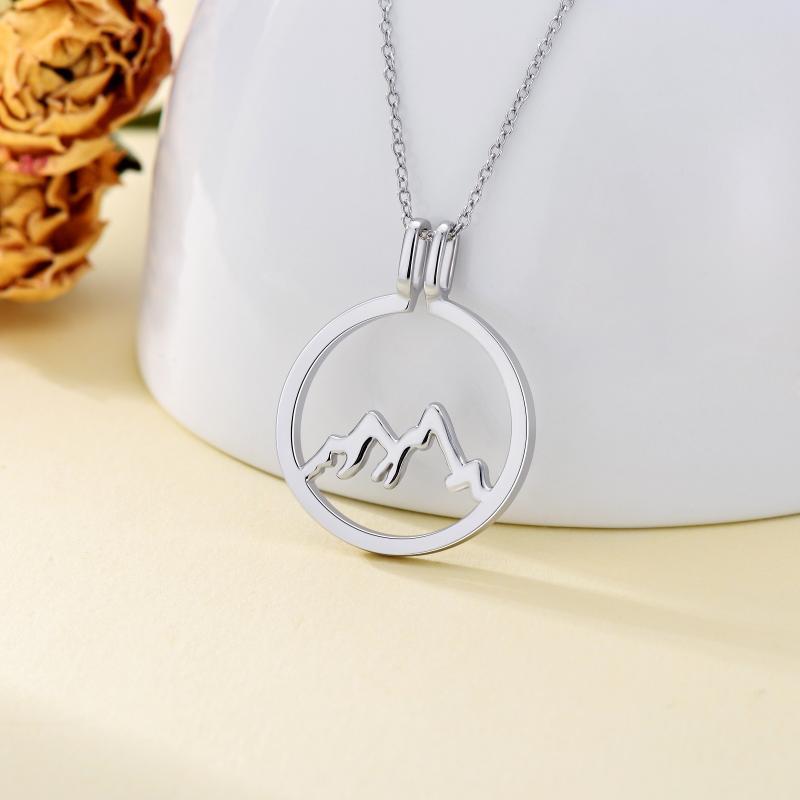 925 Sterling Silver Mountain Ring Holder Round Shape Pendant Necklace