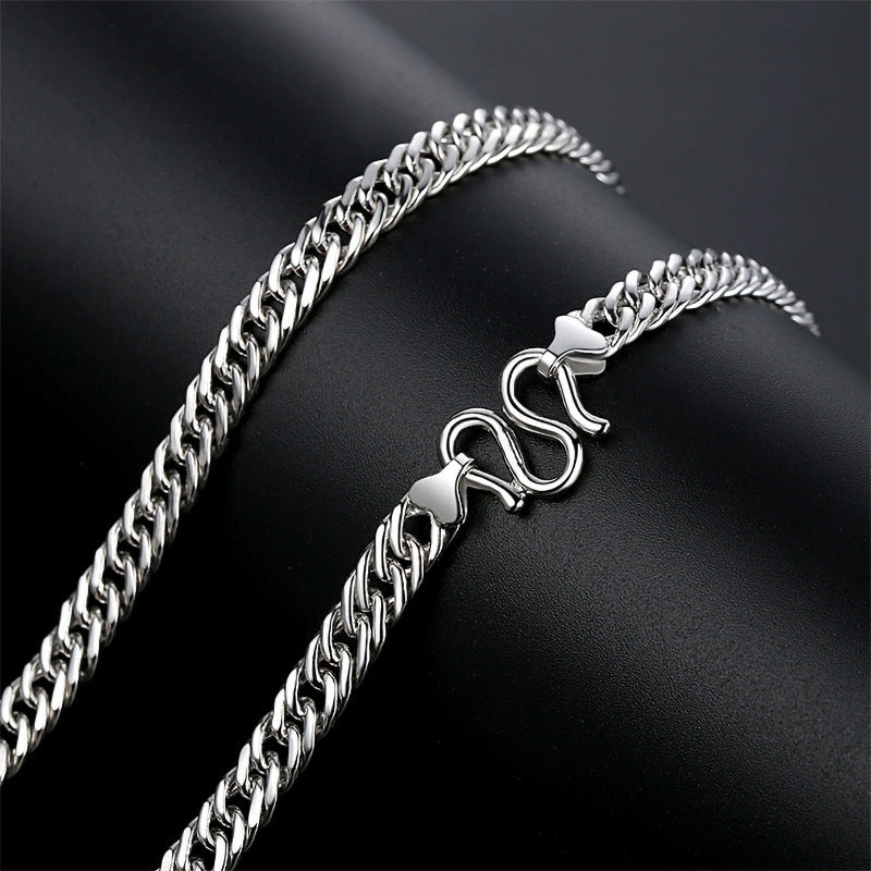 Curb Chain Pure Silver 990 Cuban Necklace Men's Thick Type