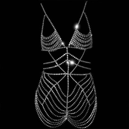 Chaîne de corps pour robe à strass superposée pour femme