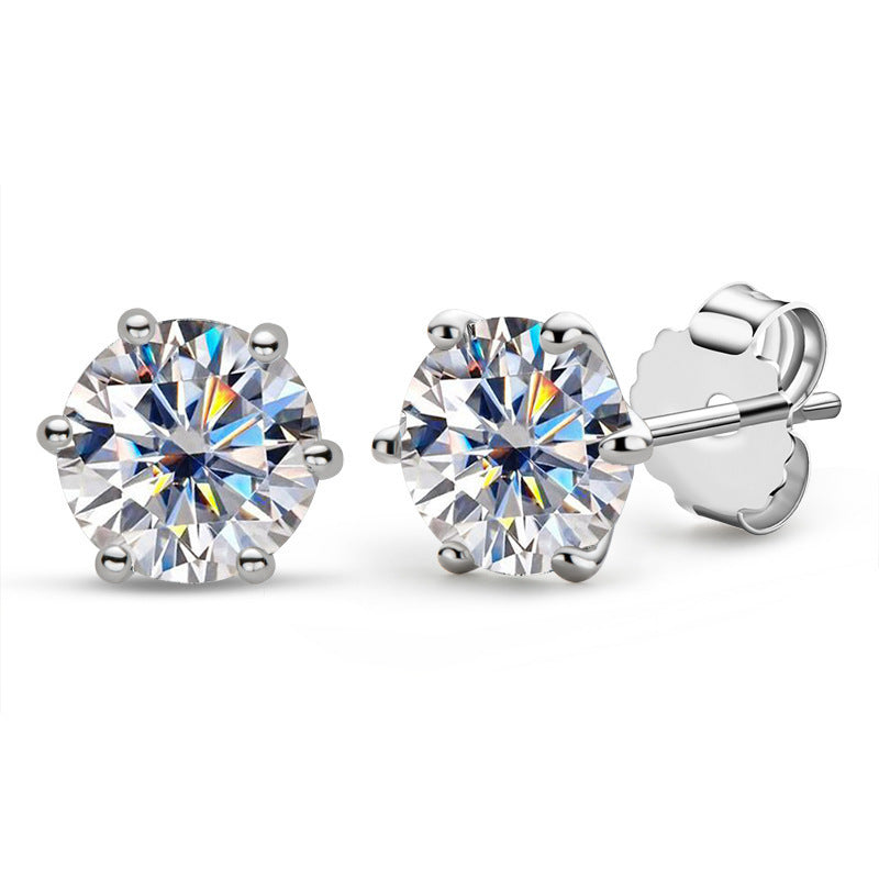 1 Karat Rhinestone Ear Studs Women's S925 Sterling Silver