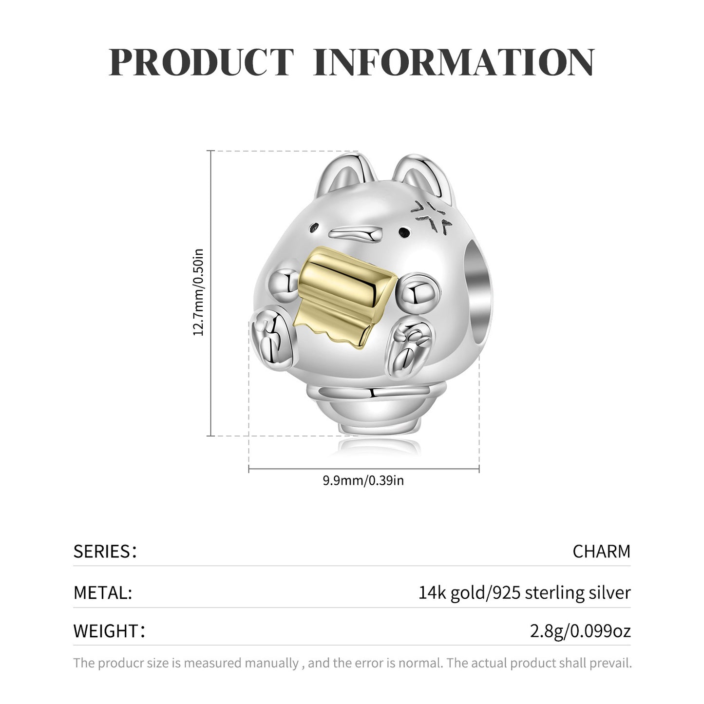 Original Design, Cute And Cute Toilet Mouse Bracelet S925 Sterling Silver 14K Room Gold Diy Accessories