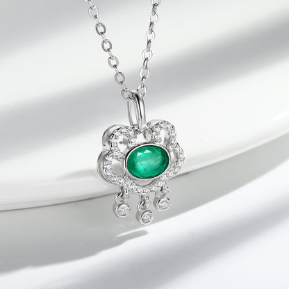 Natural Emerald Necklace Women's 925 Silver Full Set Delicate Light Luxury Pendant Auspicious Cloud Safety Lock Pendant Jewelry