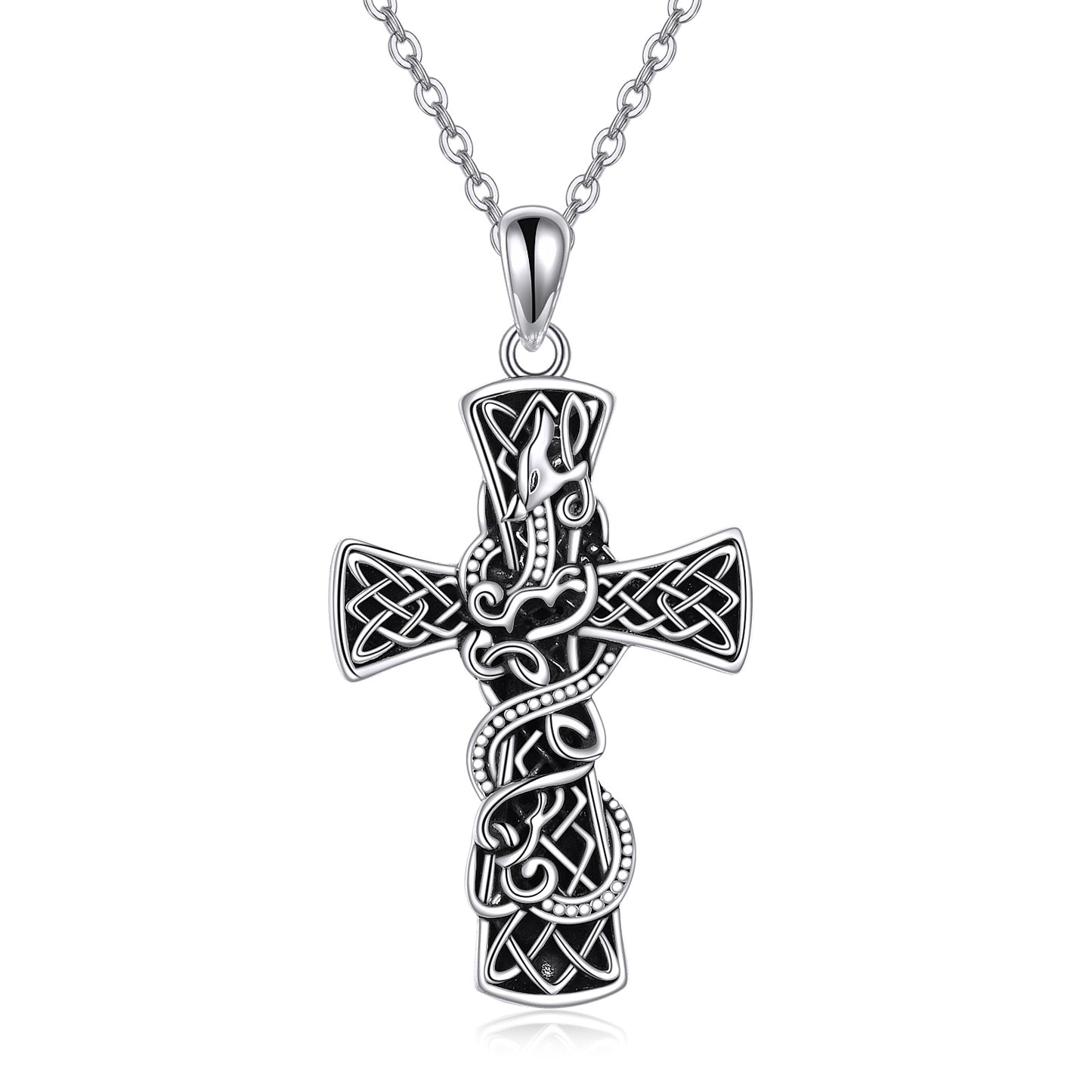 Collar con cruz de plata de ley con cruz de fe y dragón celta, joyería para mujeres y hombres