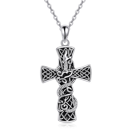 Collier Croix en Argent Sterling Croix Foi Dragon Celtique Bijoux pour Femmes Hommes