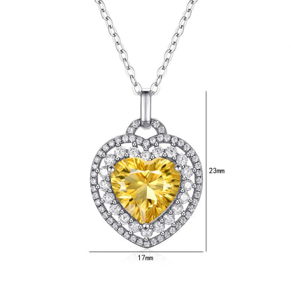 Natural Heart Shape Citrine Necklace Women's 925 Silver Full Set Exquisite Pendant