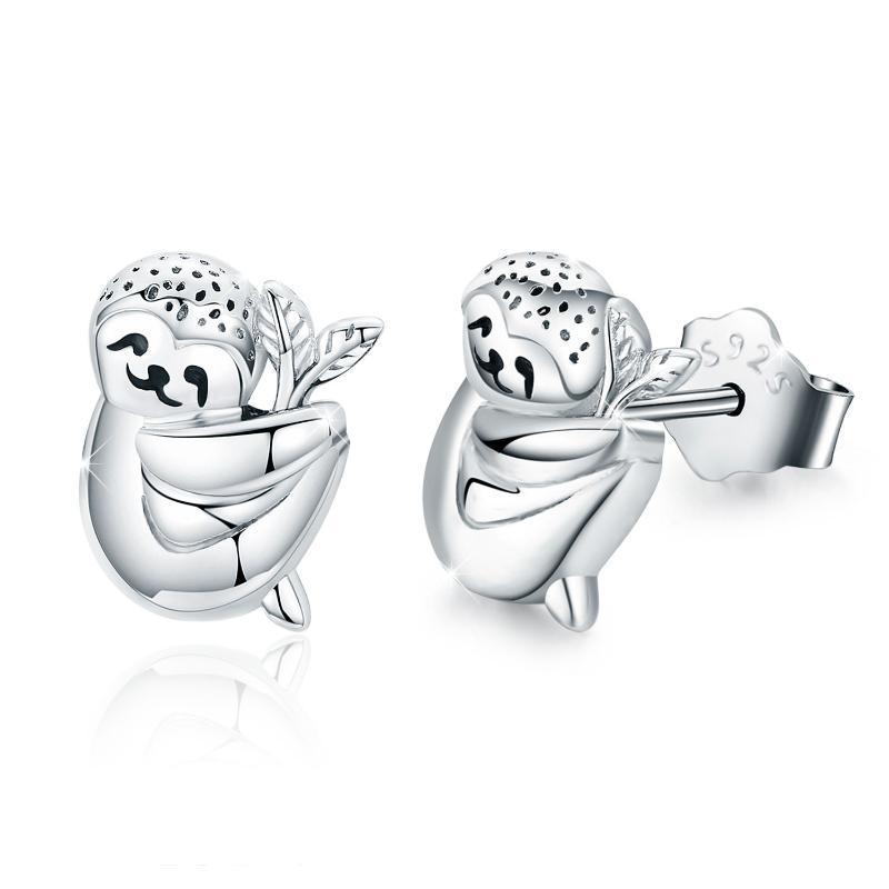 925 Sterling Silver Sloth Small Animal Hypoallergenic Earrings For Sensitive Ears