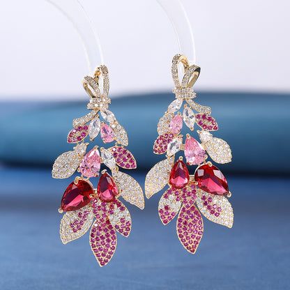 Pendientes de flores de circonita de moda para mujer