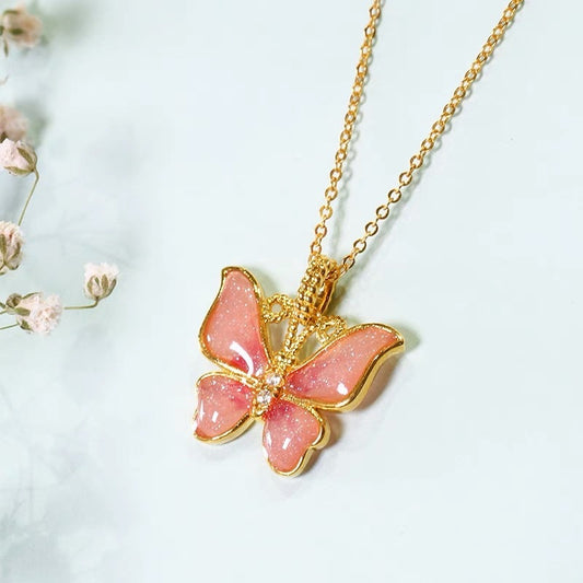 Colored Gold Non-demoulding Enamel Magic Butterfly Necklace