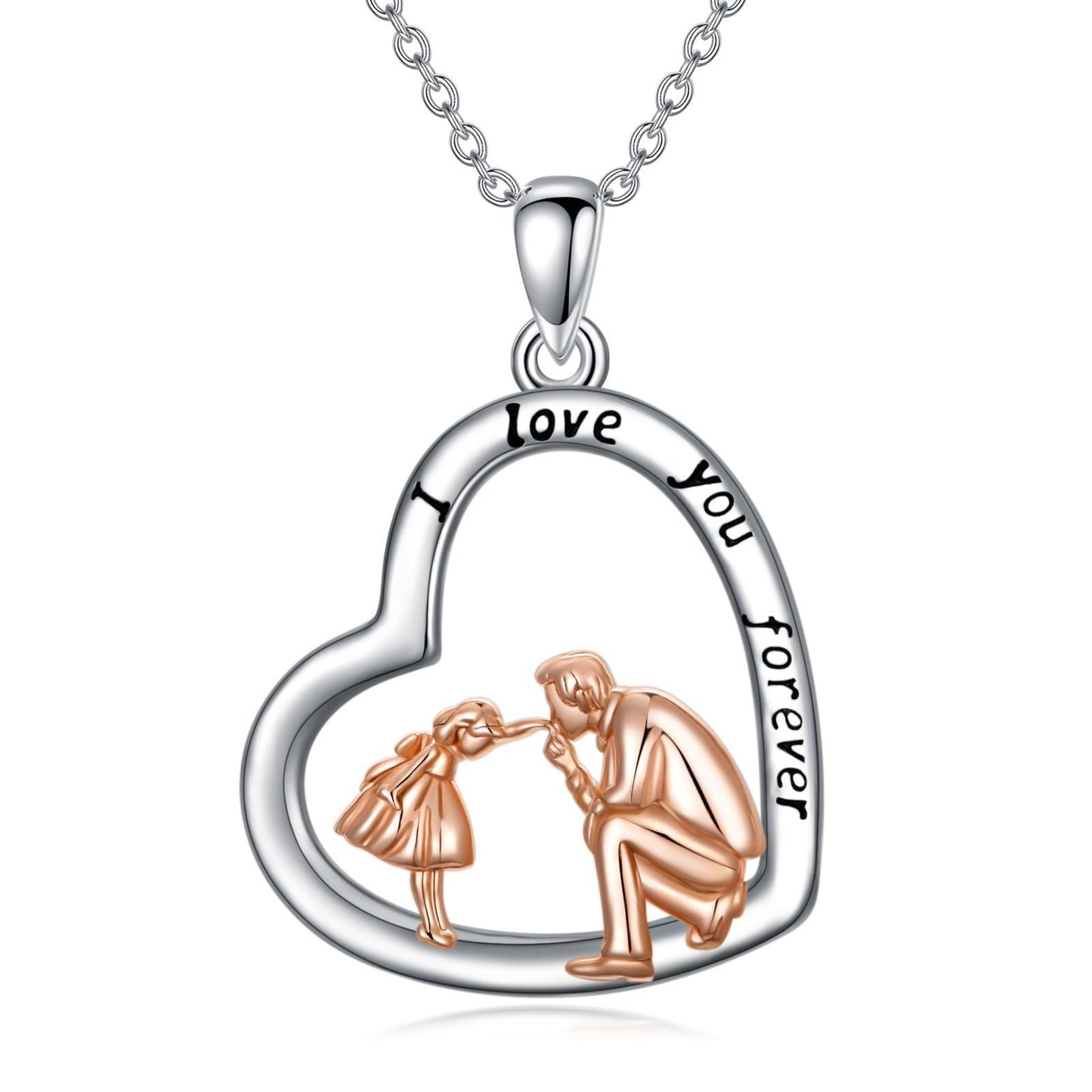 Collier pendentif coeur en argent sterling S925 cadeau fille de papa fille bijoux je t'aime pour toujours