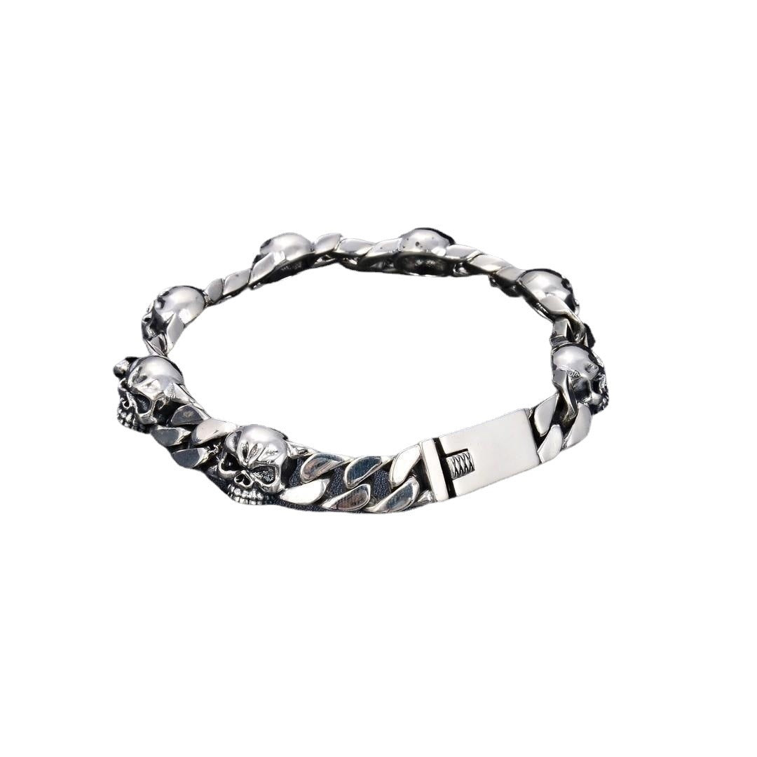 Sterling Silver Domineering Skull Bracelet Men's Korean-style Fashionable Hip Hop Punk Hand Jewelry