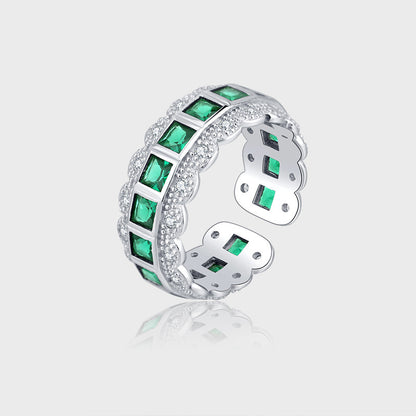 925 Sterling Silver Lace Edge Green Zirconium Ring Female