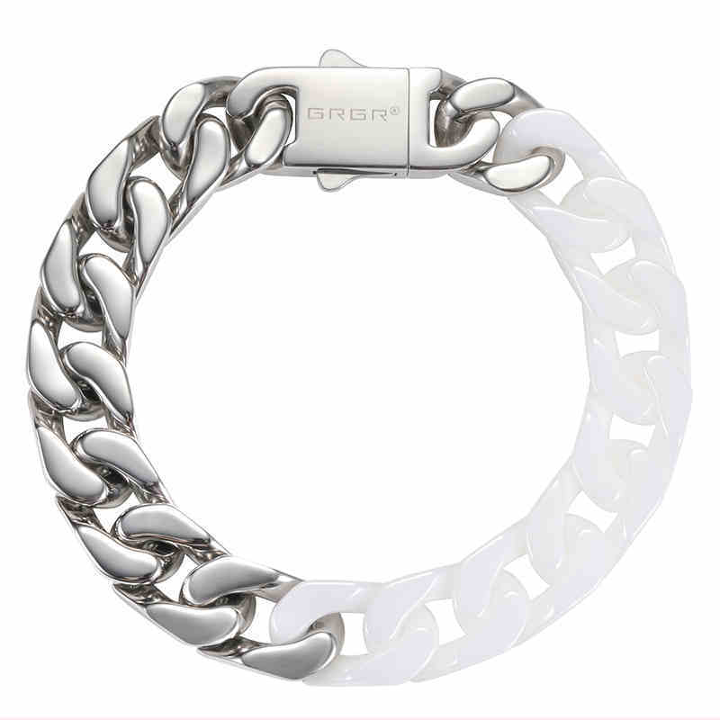 Spliced White Ceramic Cuban Link Chain Bracelet