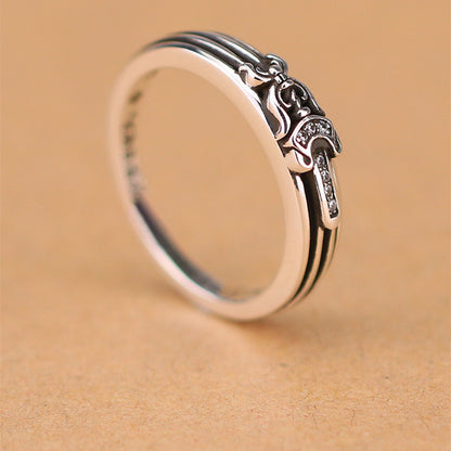 Diamond Set Small Sword And Dagger Ring In 925 Sterling Silver