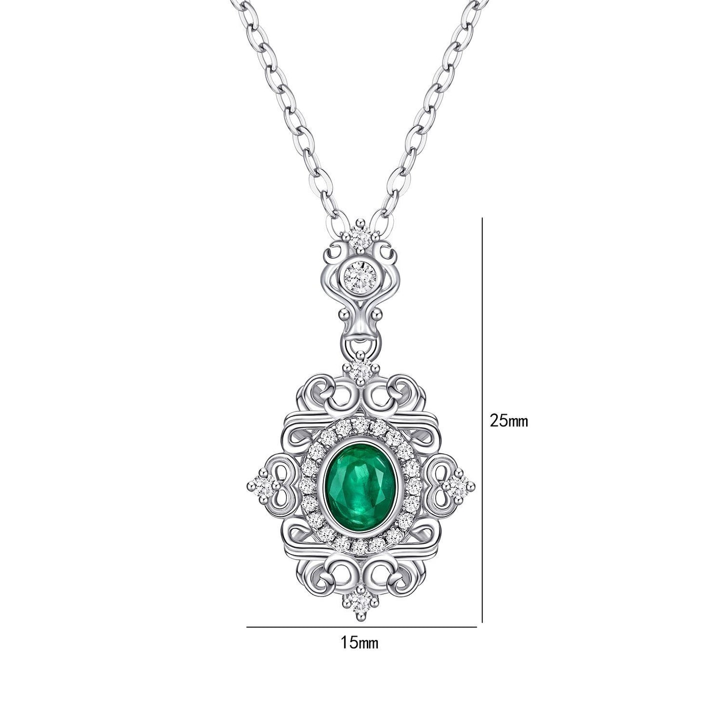 Natural Emerald Necklace Female Vintage Lace Design S925 Silver Inlaid Gem Pendant