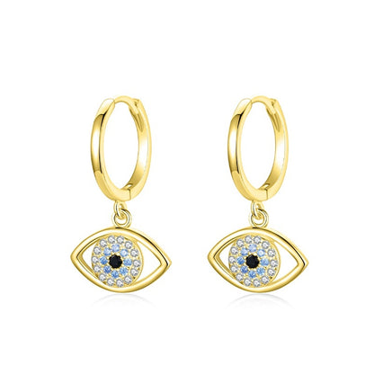 Pendientes hipoalergénicos con forma de círculo y forma de ojo azul en plata de ley 925, joyería contra el mal de ojo