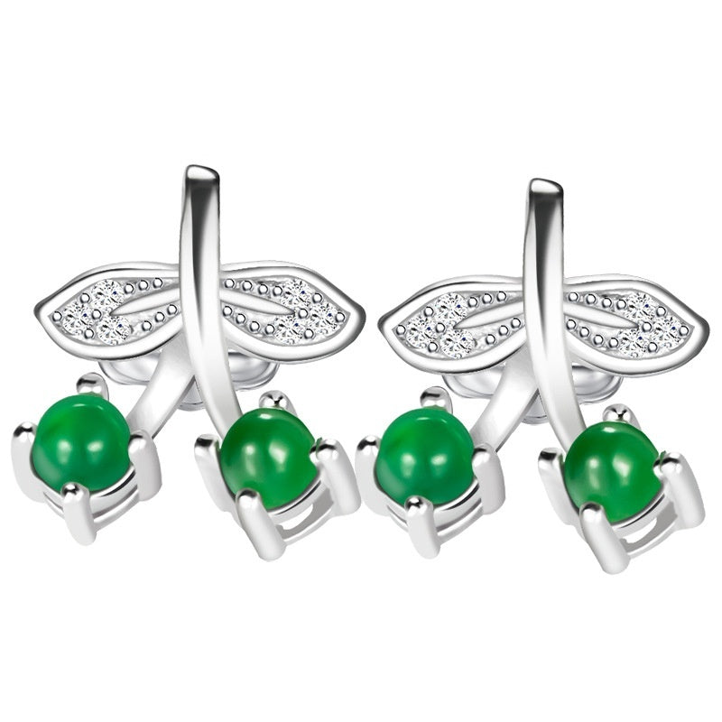 Natural A Cargo Emerald Cherry S925 Silver Inlaid Earrings