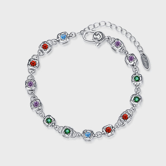 Rainbow Zirconium Dice Bracelet Women S925 Sterling Silver Vintage Fashion Four Sided Diamond